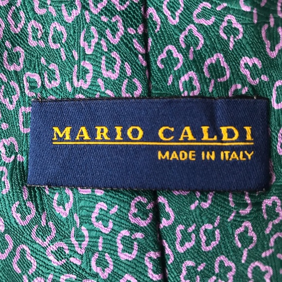 Mario Caldi tie, green with pink/purple design - Picture 4 of 5